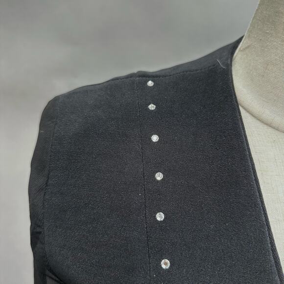 Vintage Caché Blazer Small Black Mesh Sleeves Crystal Buttons 90s Y2K Jacket - Picture 7 of 16